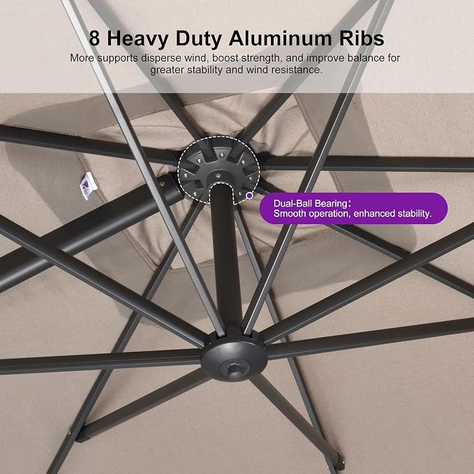 PURPLE LEAF Patio Umbrella 9' X 9' Rectangle Cantilever Umbrella Large Aluminum - Image 3