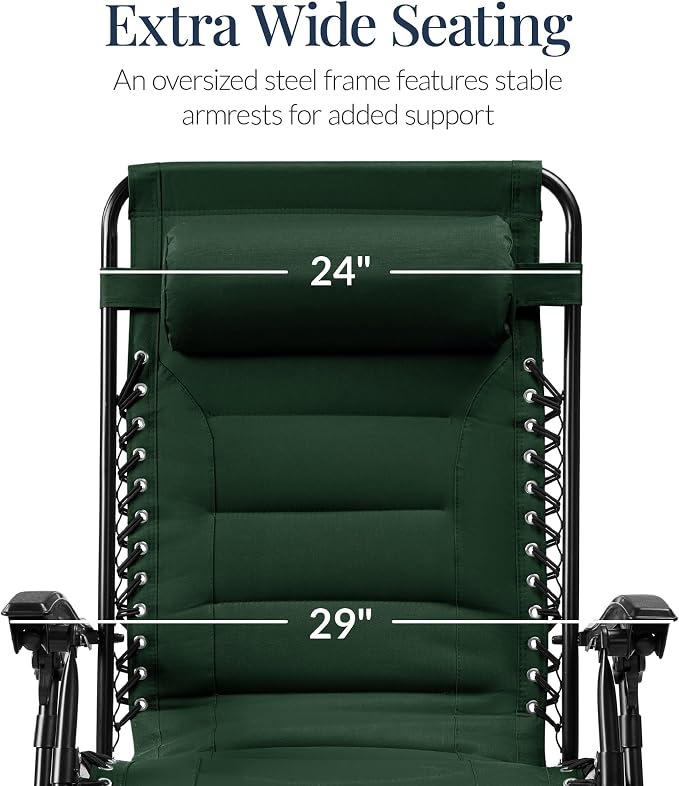 Best Choice Products Oversized Padded Zero Gravity Chair, Folding Outdoor Patio - Image 3