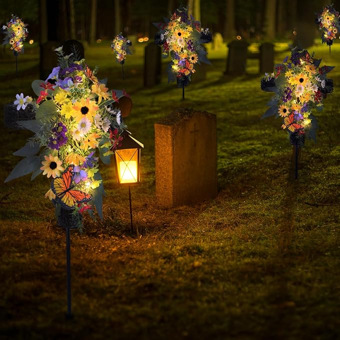 Solar Flower Cross Garden Stake Lights - Image 3