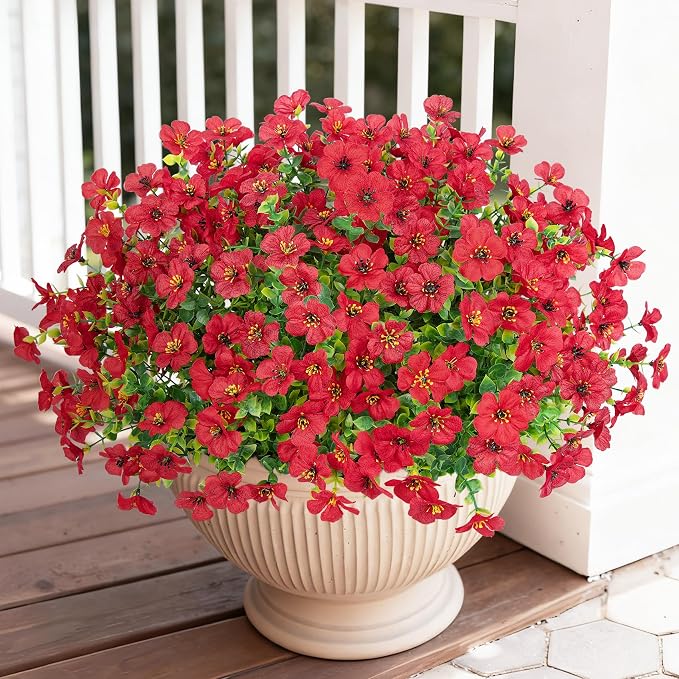 Bassion Artificial Flowers for Outdoors, 24 Bundles UV Resistant Fake Flowers - Image 2