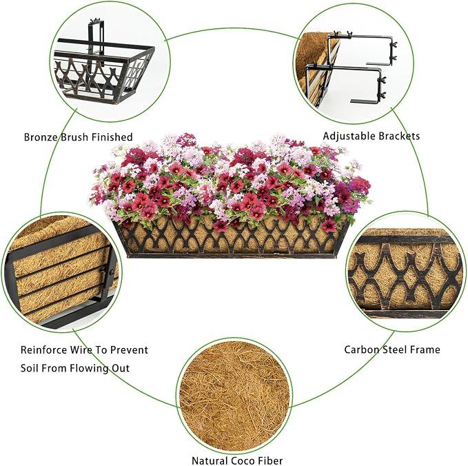 Window Boxes Planters: 2 Pack 24 Inch Railing Planter Box - Image 3