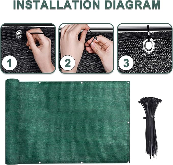 LOVE STORY 3'x10' Dark Green Balcony Screen Privacy Fence Cover UV Protection - Image 3
