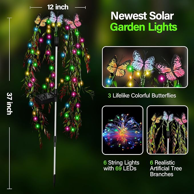 Solar Garden Lights Outdoor Decorative Waterproof, 69LED Swaying Tree Solar - Image 2
