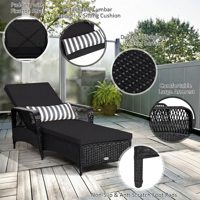 Tangkula Wicker Chaise Lounge Outdoor, Patio Rattan Reclining Chaise - Image 7