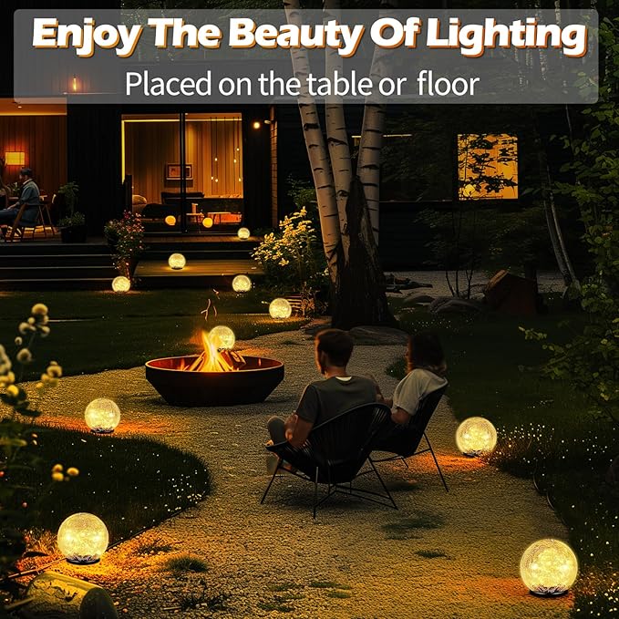 Coroor Garden Solar Ball Lights Outdoor Waterproof, 80 LED Cracked Glass Globe - Image 5