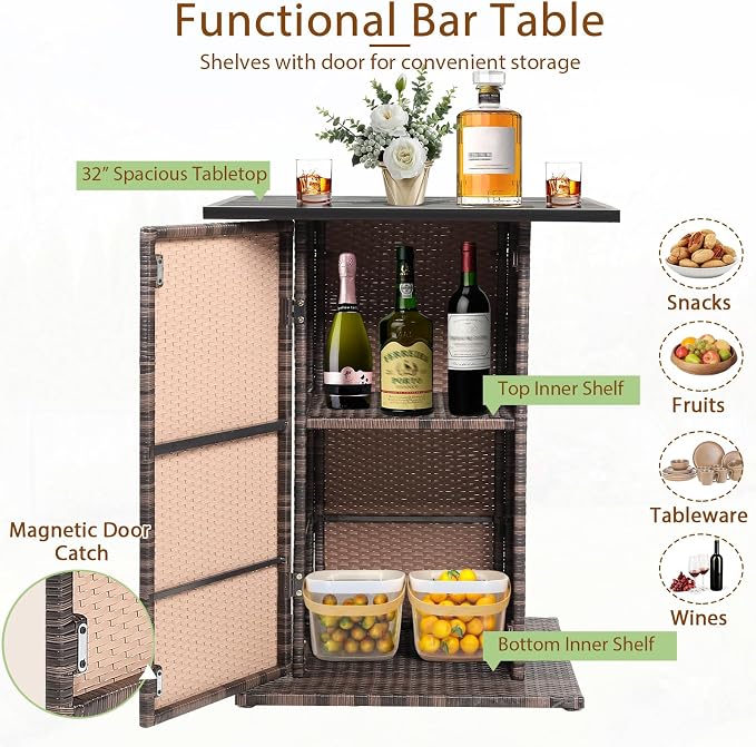 Tangkula 5 Piece Outdoor Rattan Bar Set, Patio Bar Furniture - Image 7