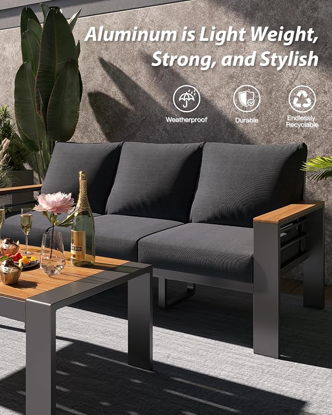 Aoxun Aluminum Outdoor Patio Furniture Set, 4 Seats Outdoor Sectional - Image 3