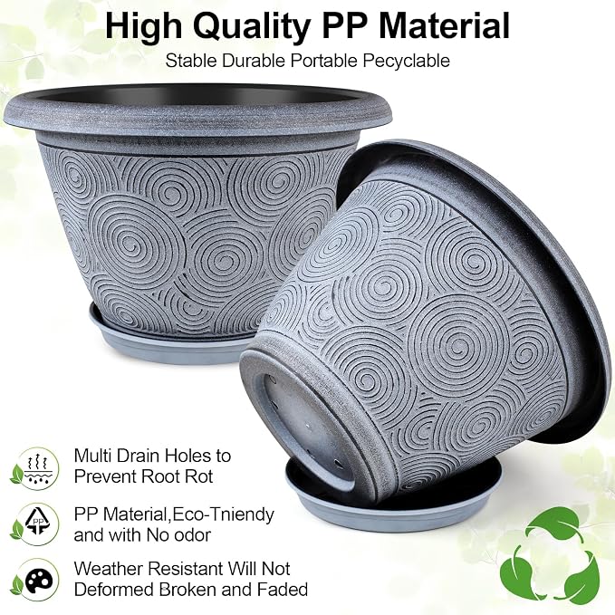 10 Inch Flower Pots Planters for Indoor Outdoor Plants, 3 Pack Plastic Large - Image 5