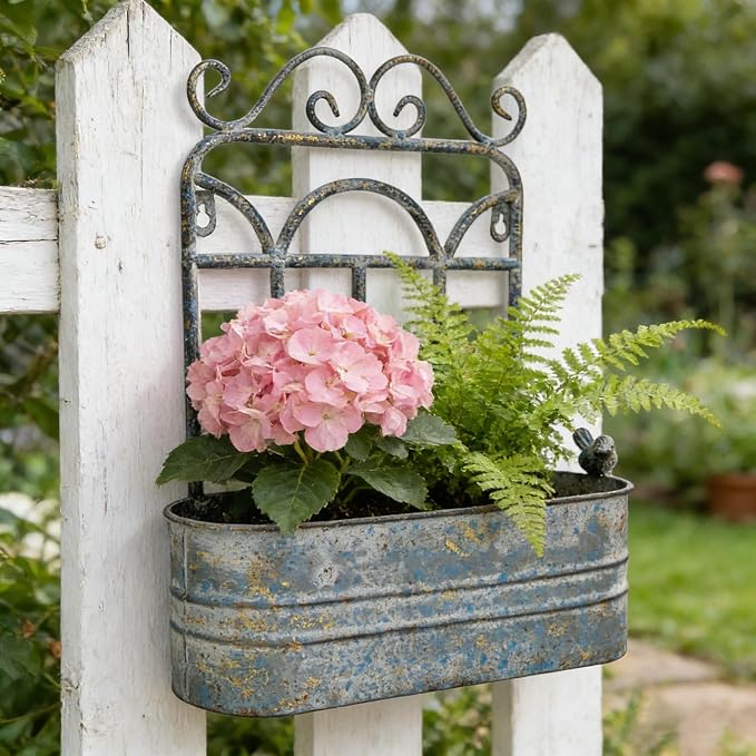 Rustic Metal Wall Planter Vintage Wall Mounted Flower Pot Distressed Wall - Image 4