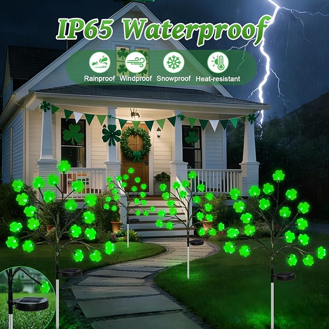 4 Pack St Patricks Day Solar Outdoor Lights, 80 LED St Patricks Day Decorations - Image 5