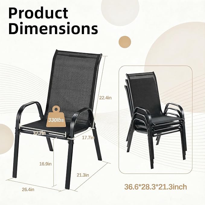 MAMIZO Patio Dining Chairs, Stackable All Weather Teslin Chair, Heavy Duty - Image 2