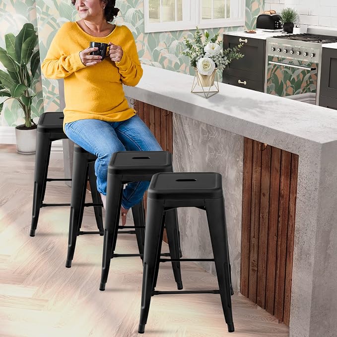 COSTWAY Bar Stools Set of 4, 24” Stackable Metal Stools - Image 9