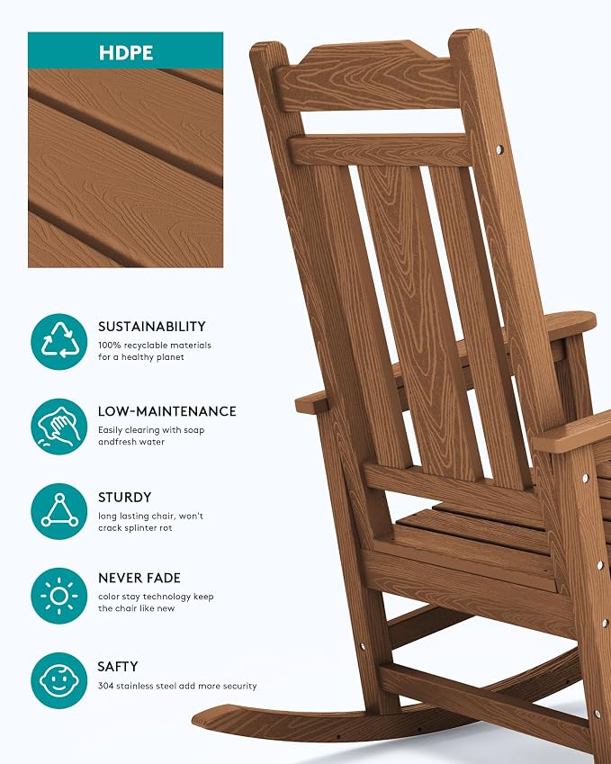 SERWALL Oversized Rocking Chair Set of 2 Outdoor, HDPE Outdoor Rocking Chair - Image 6