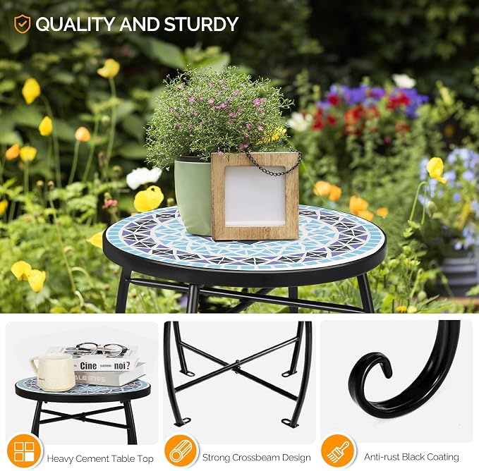 VINGLI Mosaic Accent Table, End Table, Plant Stand Decor - Image 5