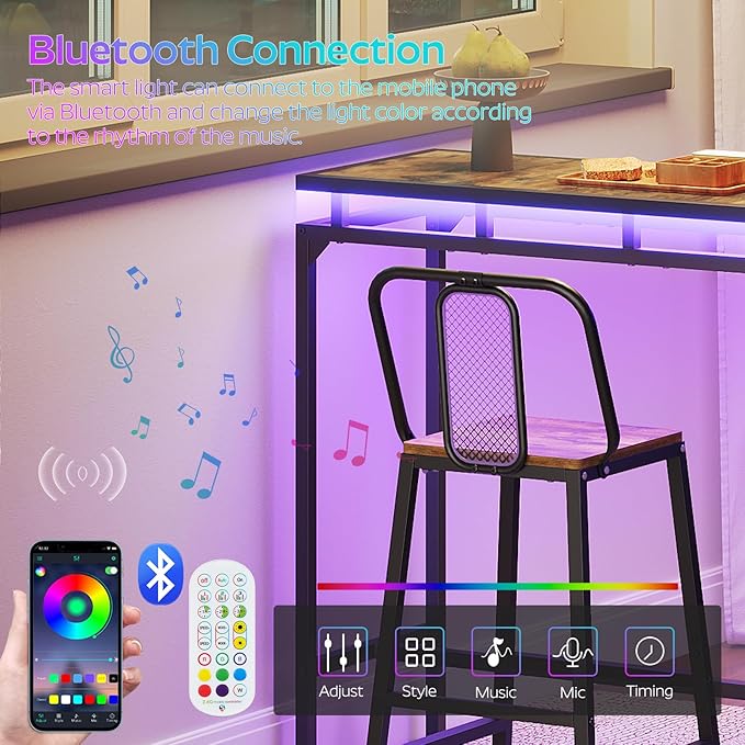 Bar Table with LED Lights, Counter Height Bar Height Table, Pub Gaming Table - Image 5