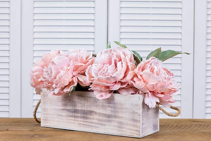 Wooden Planter Box with Handle I Rustic Whitewash I Plastic Liner l Garden - Image 5