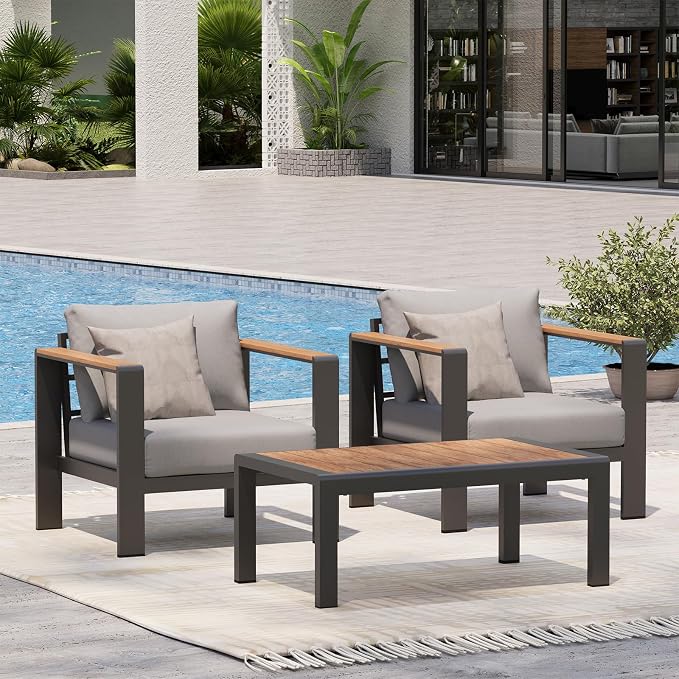 Aluminum Outdoor Sofa Bistro Set, 3 Piece Outdoor Patio Furniture Set by Oasbira