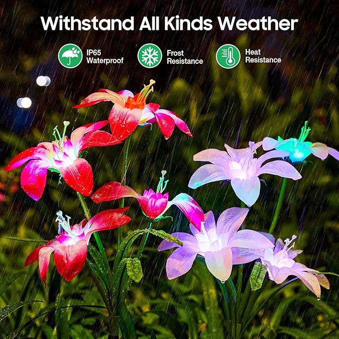 Solar Garden Lights Outdoor, 6 Pack Blooming Lily Solar Flowers Outdoor - Image 2