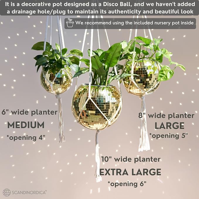 SCANDINORDICA Disco Ball Planter – Disco Ball Plant Hanger, Mirror Disco Planter - Image 5
