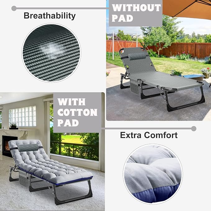 ABORON 2PK Heavy Duty Tanning Chair, 5-Gear Outdoor Folding Chaise Lounge Chair - Image 5