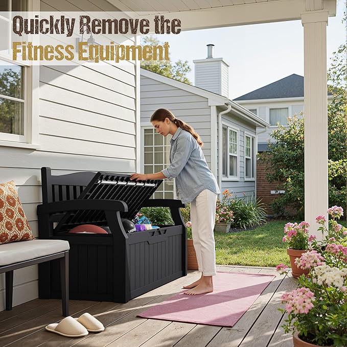 80-Gallon Outdoor Storage Bench, Waterproof Deck Box - Image 2