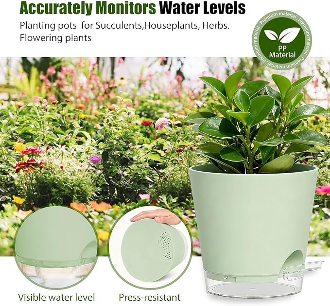 Plant Pots 6 Inch Self Watering Pots, 6 Pack Plastic Planters - Image 7