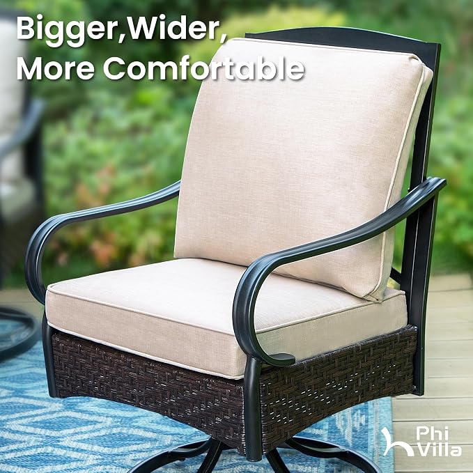 PHI VILLA Patio Swivel Chairs Set of 2, Heavy Duty Outdoor Metal Wicker Dining - Image 2