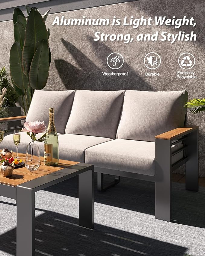 Aoxun Aluminum Outdoor Patio Furniture Set, 4 Seats Outdoor Sectional - Image 3
