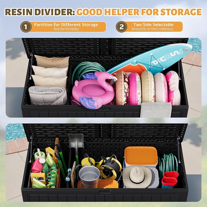 Flamaker Resin Deck Box 270 Gallon, Waterproof Imitation-Wood Lockable Storage - Image 5