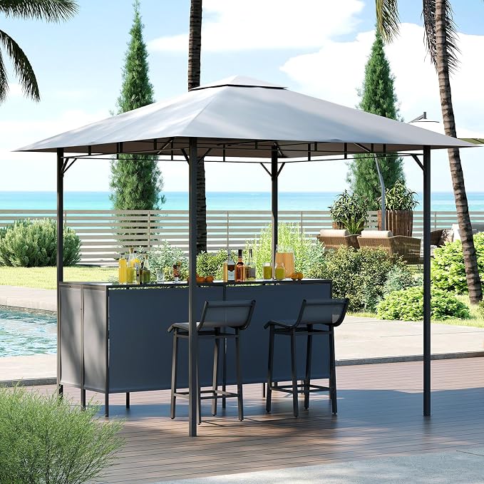 Tangkula 3 Piece Patio Bar Set, 8x8 FT Double-Tier Grill Gazebo - Image 2