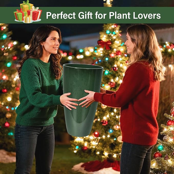 24/21/12 Inch Large Plastic Planter, Lightweight Ceramic-Look Tall Planters - Image 9