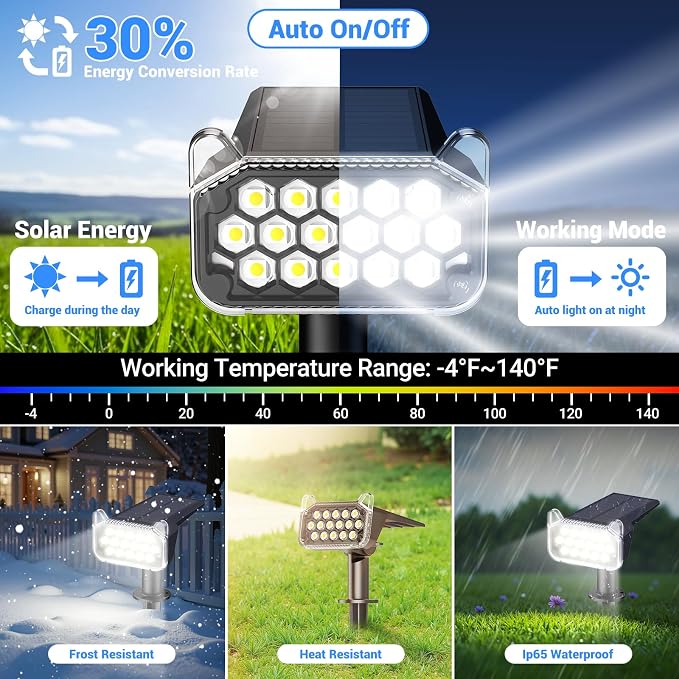 WdtPro Solar Spot Lights Outdoor Waterproof, 6 Pack, Bright Solar Landscape - Image 5