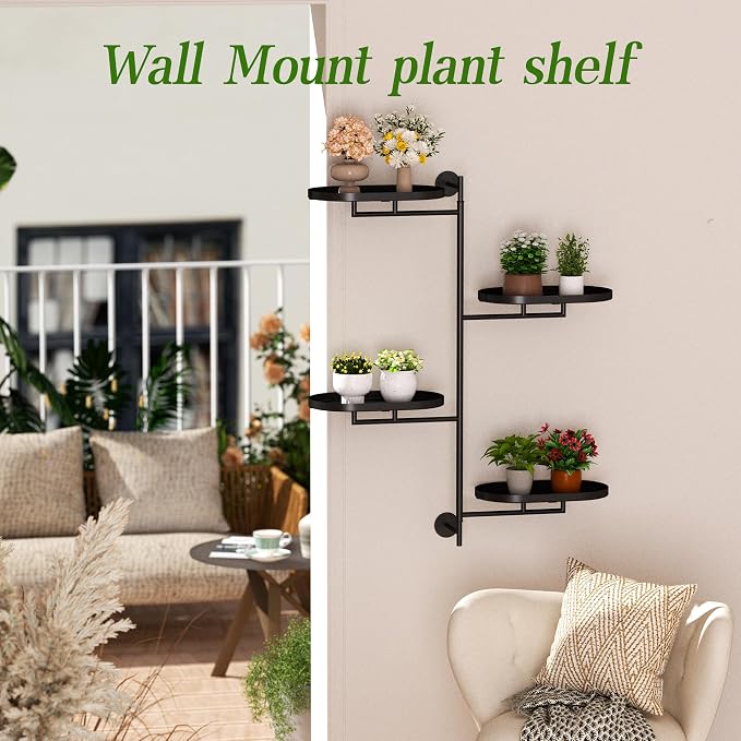 Window Rotating Plant Stand Shelf Indoor Black Metal Floating Shelves 4-Tier - Image 7