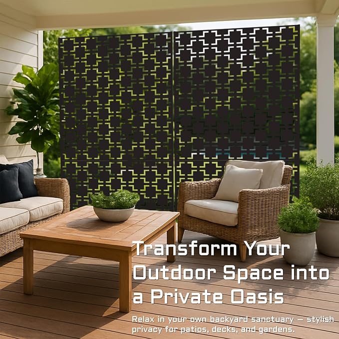 72" Metal Privacy Screen Freestanding Outdoor Room Divider Decorative Laser Cut - Image 4