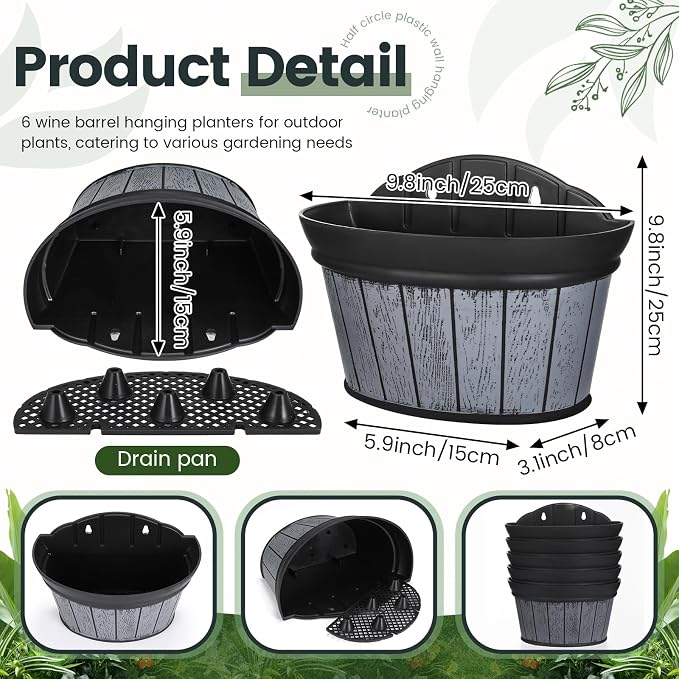 Layhit 6 Pcs Wall Hanging Planters Outdoor Pot Planter Wine Barrel Planter - Image 2