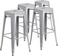 Flash Furniture Lily 4 Pack Commercial Grade 30" High Backless Silver Metal by FlashFurniture