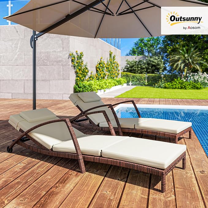 Outsunny Wicker Chaise Lounge Chair Outdoor Set of 2, 5-Position Adjustable - Image 2
