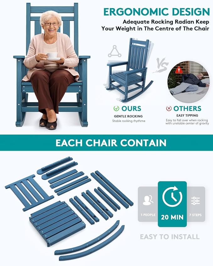 SERWALL Oversized Rocking Chair, Outdoor Rocking Chair - Image 5