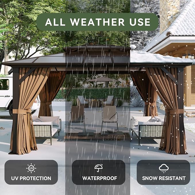 Aoxun 12'x10' Hardtop Gazebo, Aluminum Frame Permanent Pavilion - Image 5
