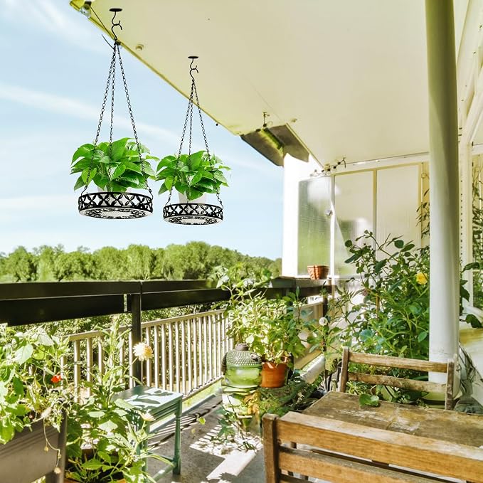 2 Pack Hanging Planters, 9.8 Inch Metal Plant Hanger, Decorative Glossy Black - Image 7