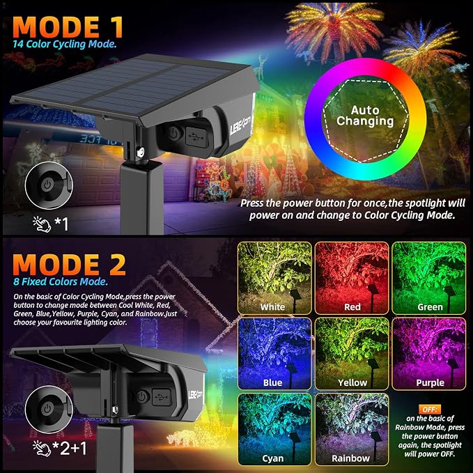 Solar Spot Lights Outdoor Color Changing, IP65 Garden Lights Solar Powered - Image 5