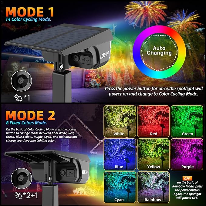 Solar Spotlights Outdoor, 40 LED s Color Changing RGB Waterproof Landscape - Image 5