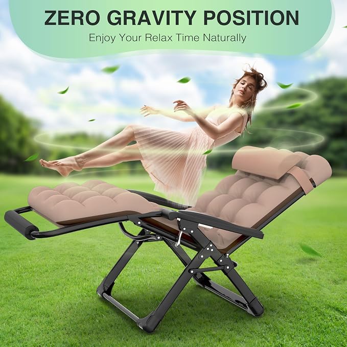 Suteck Oversized Zero Gravity Chair, 29In XL Lounge Chair w/Removable - Image 6