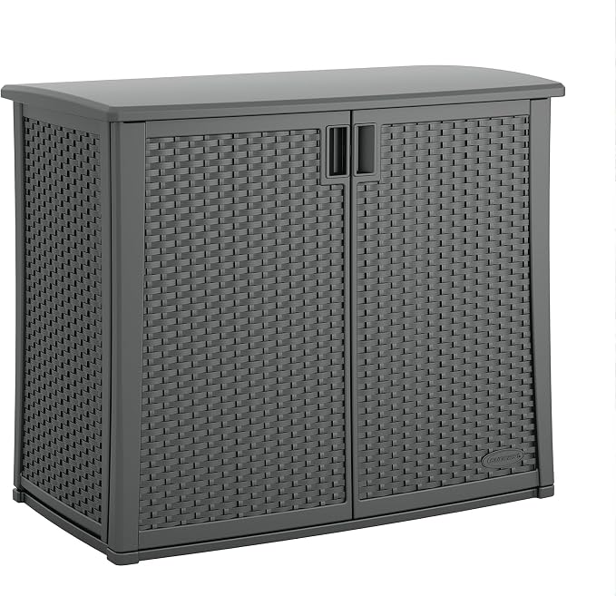 Suncast Resin Outdoor Storage Cabinet, Cool Gray Wicker Resin Outdoor Cabinet by Suncast