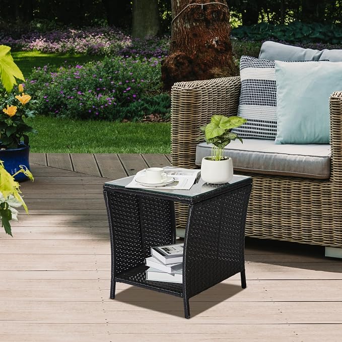 Wicker Rattan Side Table, Outdoor Square Rattan Coffee End Table - Image 2