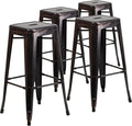 Flash Furniture Lily 4 Pack Commercial Grade 30" High Backless Black-Antique by FlashFurniture