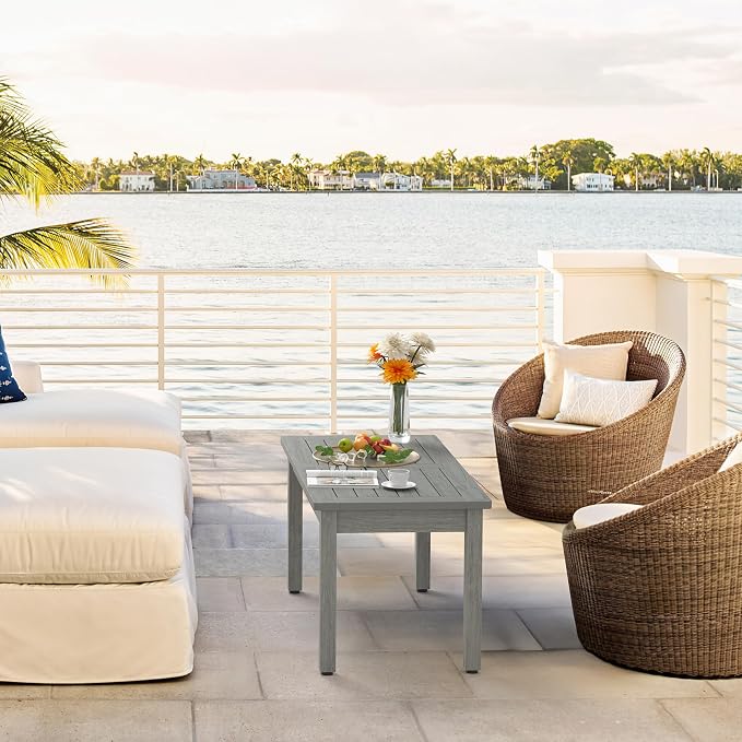 LUE BONA Outdoor Coffee Table Rectangle, HDPS Patio Coffee Tables - Image 2