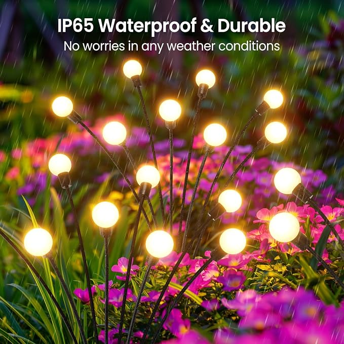 LETMY Solar Lights Outdoor, 4 Pack 32 LED Swaying Solar Garden Lights, Firefly - Image 2