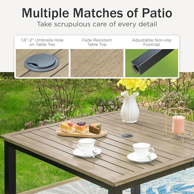 PHI VILLA 5-Piece Outdoor Dining Set, Heavy Duty Patio Table and Chairs Set - Image 6