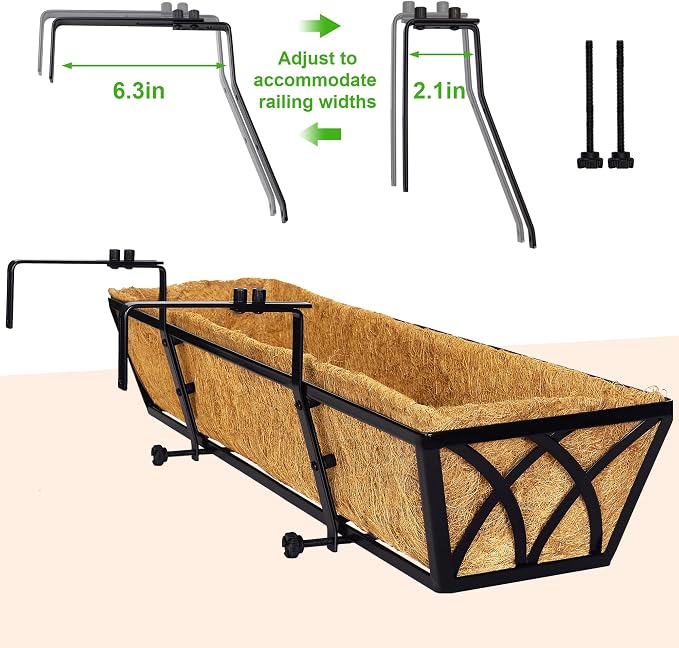 Y&M 24 Inch Fence Metal Hanging Flower Planter Window Basket Deck Railing - Image 4